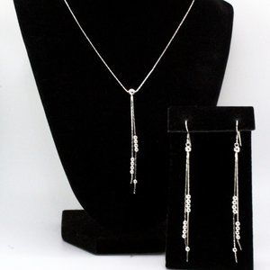Contemporary New Sterling Silver Textured Drop Round Bead Dainty Necklace Set